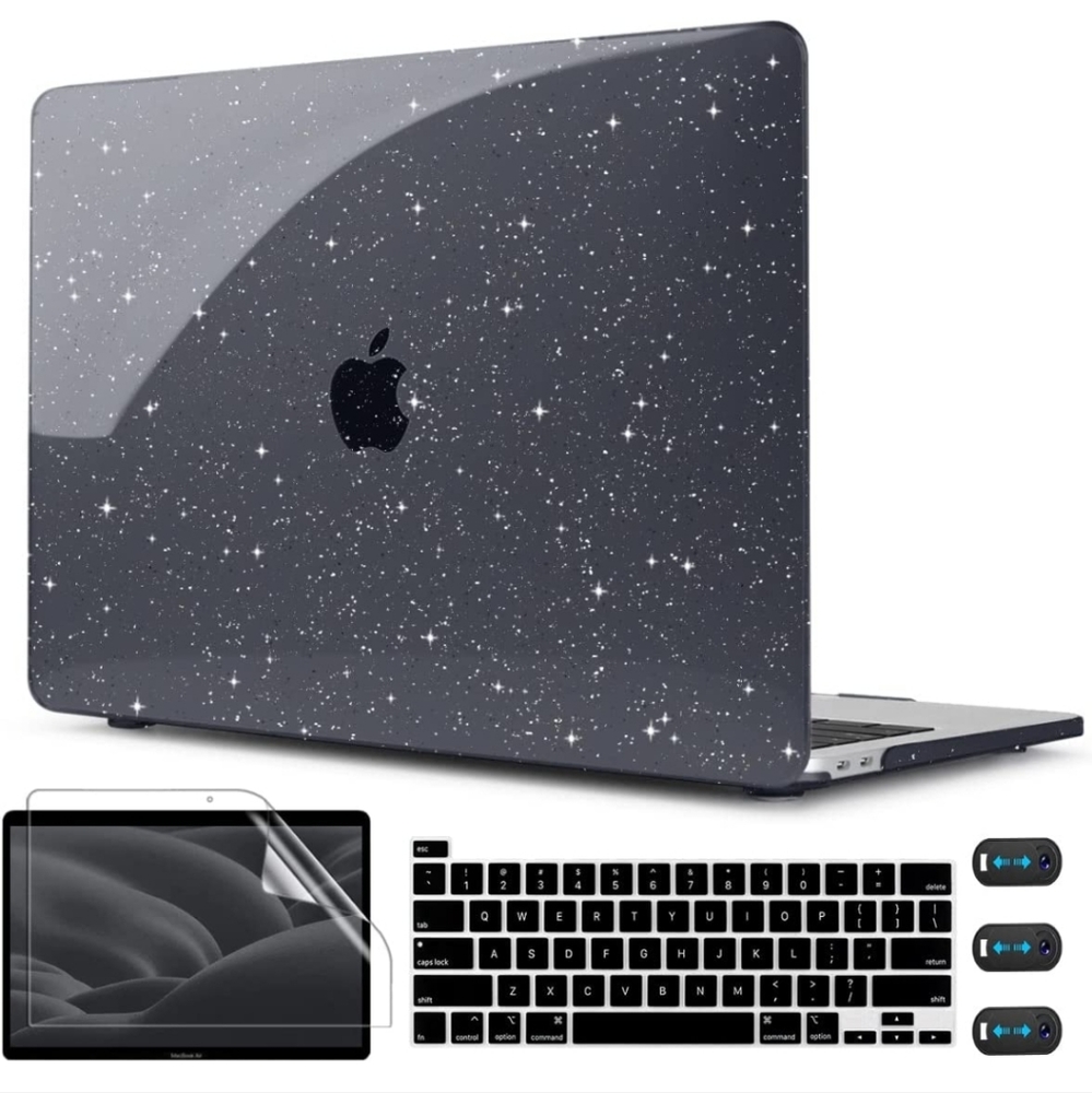 Crystal Black Glitter Bling Star Case for MacBook Pro 13 Inch 2022-2020